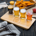 Personalized Anniversary 4 Core Beer Flight Pub Taster Glasses with 4 Holed Rustic Wood Sampler Tray