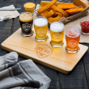 Personalized Bestman 4 Core Beer Flight Pub Taster Glasses with 4 Holed Rustic Wood Sampler Tray