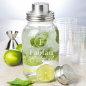 Personalized Glass Mason Jar Bar Shaker with Metal Top