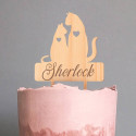 Custom Wood Wedding Cake Topper for Couple with Cats