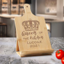 Personalized Queen Of The Kitchen Bamboo Standing Chef's Easel, Custom Recipe Cookbook Holder
