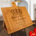 Personalized Queen Of The Kitchen Bamboo Standing Chef's Easel, Customized Recipe Cookbook Holder