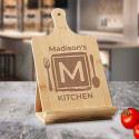 Personalized With Name Kitchen Bamboo Standing Chef's Easel, Custom Recipe Cookbook Holder