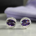 Purple Cubic Zirconium & Silver Brass Cuff Links Great Gift For Anyone