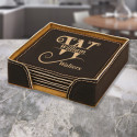 Personalized Leatherette 6-Coaster Set Black and Gold with Name