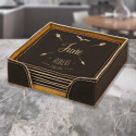 Personalized Birthday Coasters, Leather 6-Coaster Set Black and Gold, Custom Birth Month Gifts