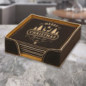 Customized Christmas Coasters for Drinks, Leather 6-Coaster Set Black and Gold, Christmas Gifts Personalized