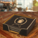 Personalized Coasters Set of 6, Leather Coaster Set Black and Gold, Customized Kitchen Gifts, Engraved Coasters