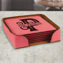 Personalized Pink Square Leatherette 6-Coaster Set with Name