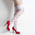 Sexy Lip Print White Thigh High Stockings With Lace Top Girl Accessory