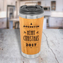 Custom Christmas Tumbler, Bamboo Stainless Steel Tumbler 15 Oz, Personalized Christmas Gifts