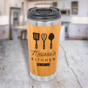 Personalized Kitchen Tumblers Gift, Bamboo Stainless Steel Tumbler 15 Oz, Customized Kitchen Gifts