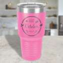 Birthday Tumbler Party Favor, Pink Vacuum Insulated Tumbler with Clear Lid 30 oz., Personalized Birth Month Gift