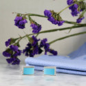 Elegant Silver Cuff Links with Sky Blue Insets Excellent For Men