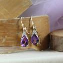 14K Gold Lever Back Earrings With Natural Amethyst Is a Perfect Gift