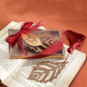 Turning Leaves Bronze Metal Bookmark with Burgundy Silk Tassel