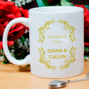 Wedding Day Personalized Mug with Beautiful Art And Name Printed On It