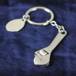 Personalized Wrench Key chain with Oval Engraving Brushed Finish Plate