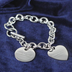 Personalized Stainless Steel Charm Bracelet with Heart & Disk Charms