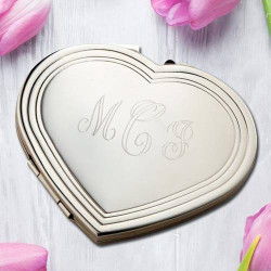 Personalized Silhouette Nickel Plated Heart Compact Makeup Mirror