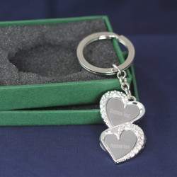 Personalized Double Heart Keychain with Custom Name Monogram Engraved