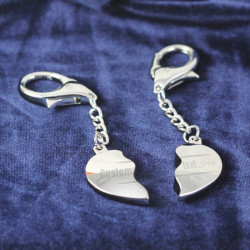 Personalized Split Heart Keychain Pair with Printed Custom Name