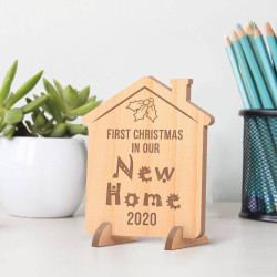 Personalized House Shaped Our First Christmas in Our New Home Wooden Card