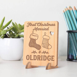 Personalized Baby Mittens Inspired Our First Christmas Married Wooden Card