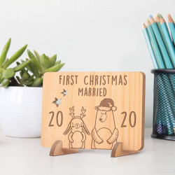 Personalized Our First Christmas Married Wooden Card- Baby Christmas Reindeer Inspired