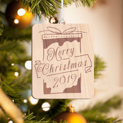 Personalized Wooden Rectangle Gift Box Inspired Merry Christmas Ornament