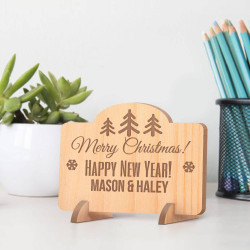 Personalized Merry Christmas and Happy New Year Couple's Wooden Card