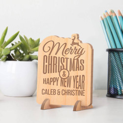 Personalized Couple's Names Reindeer Inspired Merry Christmas Wooden Card