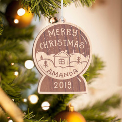 Personalized Wooden Clock-Shaped Merry Christmas Ornament