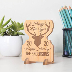 Personalized Reindeer Inspired Happy Holidays Family Wooden Card