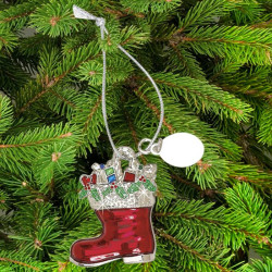 Personalized Red Santa Boot Ornament with Custom Message Name Engraved