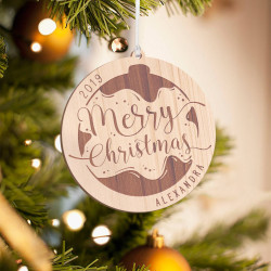 Personalized Wooden Round Merry-Christmas Ornament