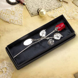 Decorative Silver Plated Valentines Red Rose with Custom Name/Message
