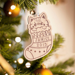 Personalized Wooden Cat Socks Merry Christmas Ornament