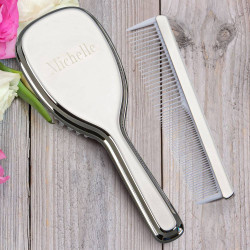 Personalized Nickel Plated Comb & Brush Set For Girls