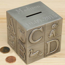 Personalized Decorative Easy Engraving Pewter Baby Block Money Bank