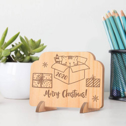 Personalized Kitten in a Box Merry Christmas Wooden Card