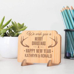 Personalized We Wish you a Merry Christmas & Happy New Year Wooden Gift Card