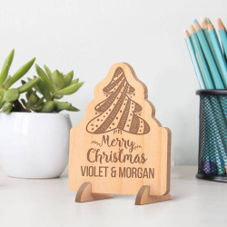Personalized Merry Christmas Wooden Gift Card feat a Christmas tree
