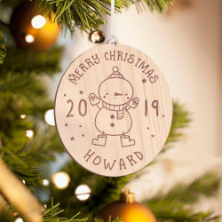 Personalized Wooden Round Penguin Merry Christmas Ornament