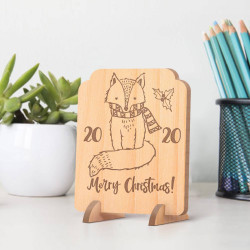 Personalized Scarved Wolf Wooden Merry Christmas Gift Card
