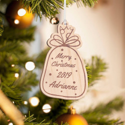 Personalized Wooden Drawstring Bag Merry Christmas Ornament