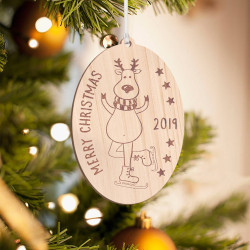 Personalized Wooden Rounded Belly Deer Merry Christmas Ornament