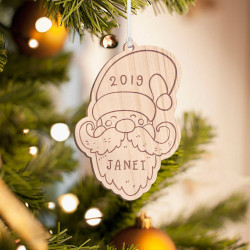 Personalized Wooden Santa Beard and Moustache Merry Christmas Ornament