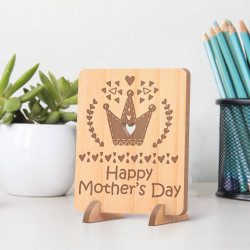 Personalized Happy Mother's Day Wooden Gift Card feat a Queen's Crown
