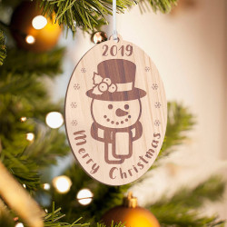 Personalized Oval Wooden Penguin with Santa Hat and Scarf Merry Christmas Ornament